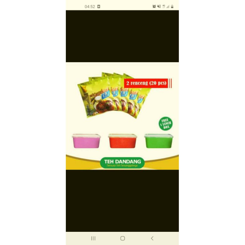 

Teh Dandang 2 IN 1 Teh + Gula Tebu Gratis Box Makan isi 20 bungkus