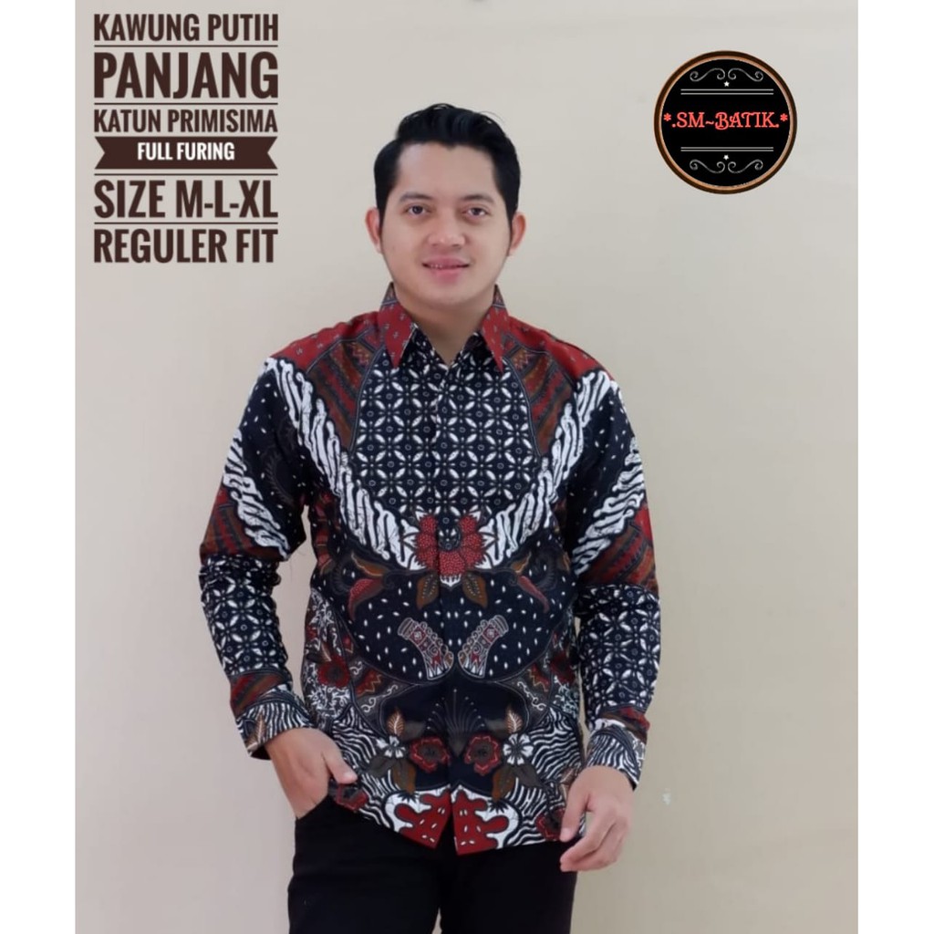 KAWUNG PUTIH Kemeja Batik Pria Lengan Panjang Katun Halus FULL FURING SM Batik