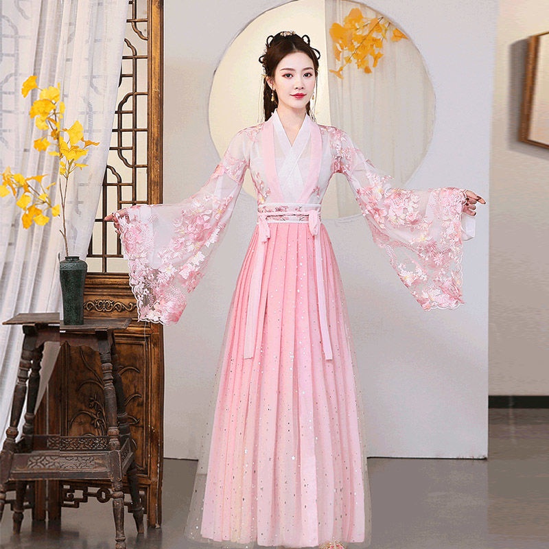 Ancient Costume clothes female student junior high school student waist Hanfu fairy dress mesh Chine