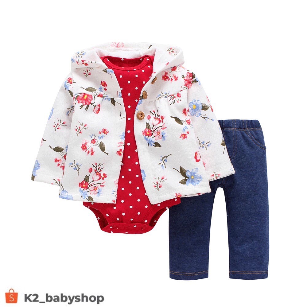 BABY K2 - BABY JAKET SET 3 IN 1 MOTIF BUNGA KODE 00003