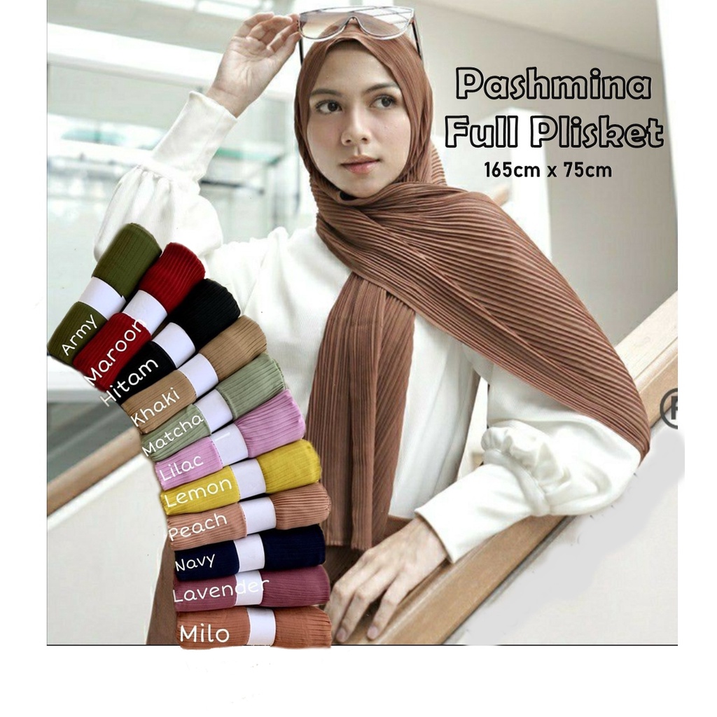 PASHMINA PLISKET FULL / KERUDUNG PASMINA FULL PLISKET BAHAN HYGET PREMIUM