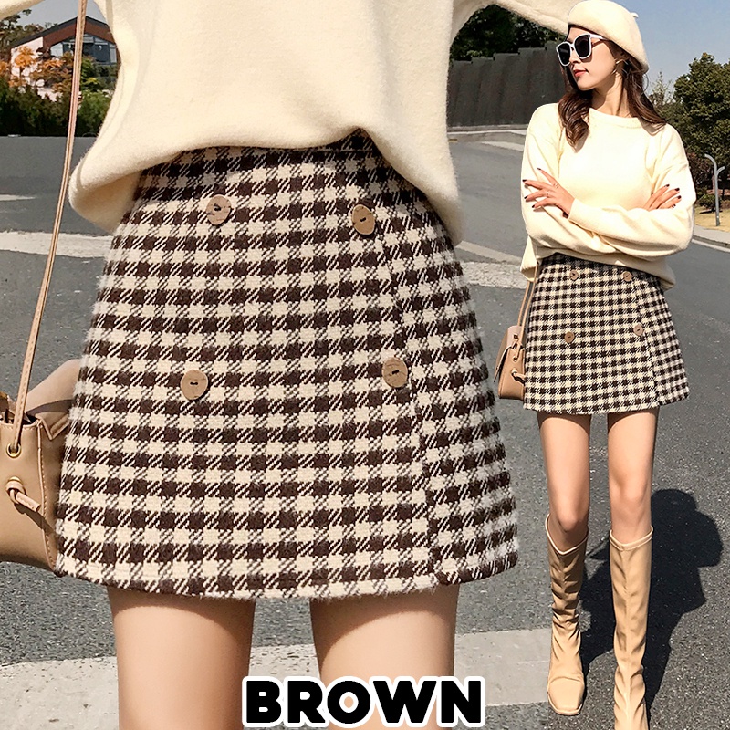 KARAKOREA 7729 Aegyo Mini Skirt/Korean Mini Skirt/Rok Kotak Tweed Mini