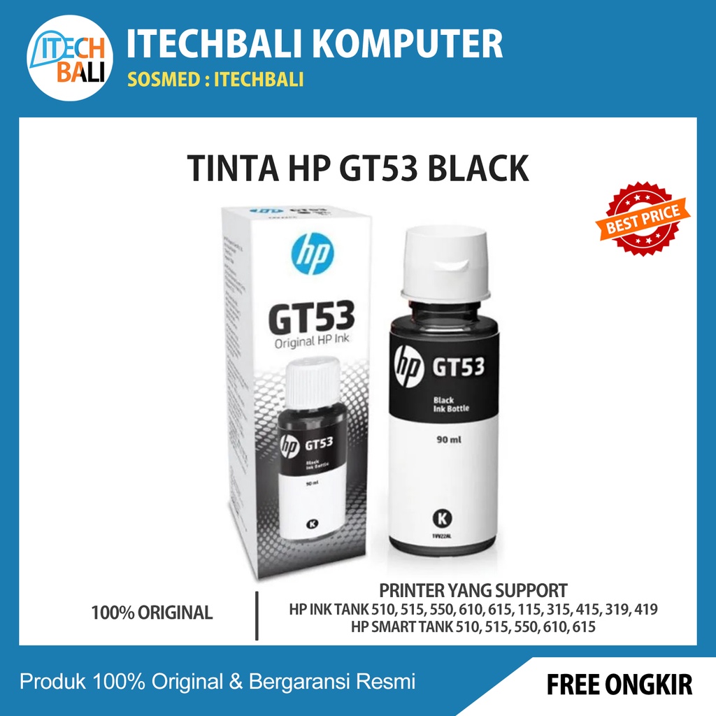 Tinta HP GT53 Black Original  | ITECHBALI