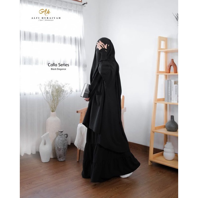 set calla series khimar basic two tone alfi huraiyah black elegant size s