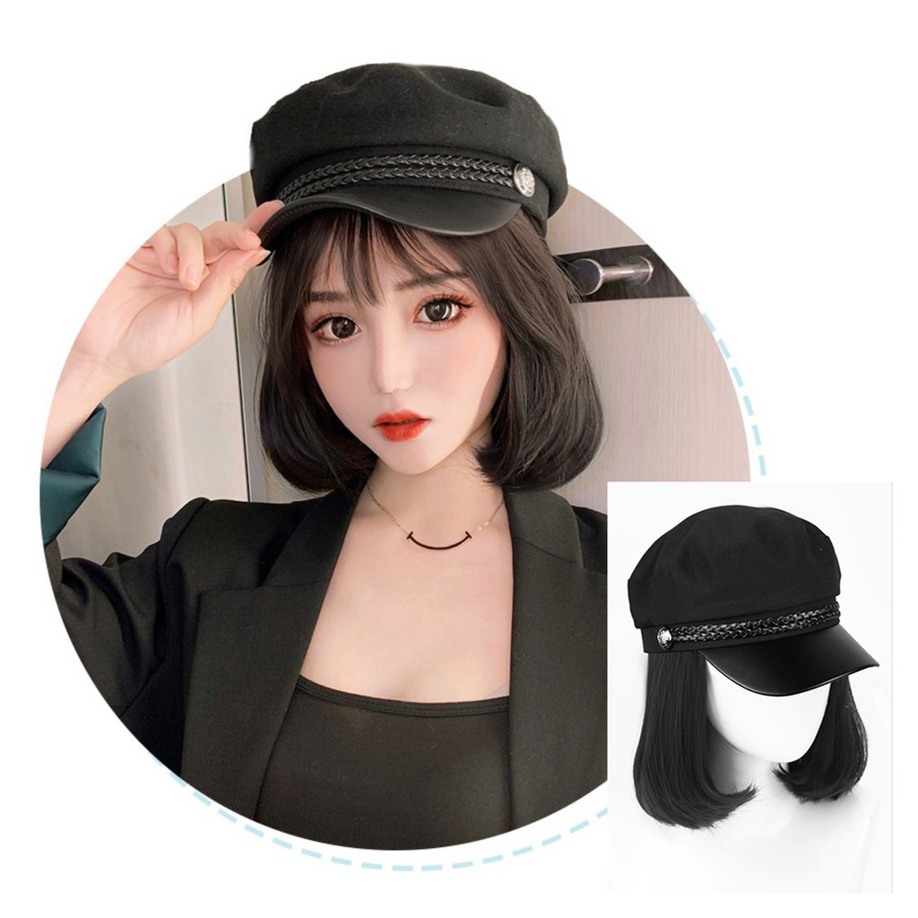 HTM wig topi fashion military bob wig hat rambut palsu hair extension pendek