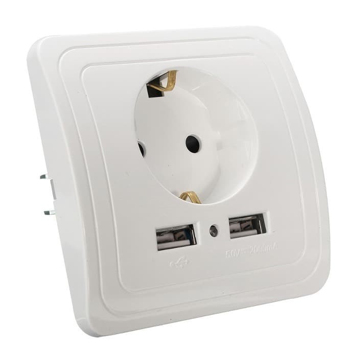 Stop Kontak Dinding EU Plug dengan 2 USB Port - SCN2