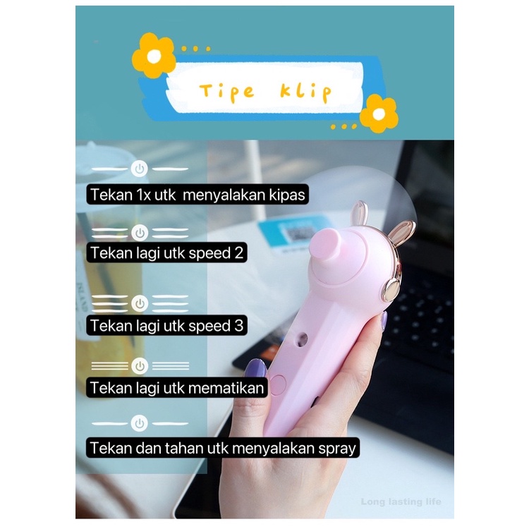 kipas angin mini nano spray mist 2in1 KP07 rechargable pocket size