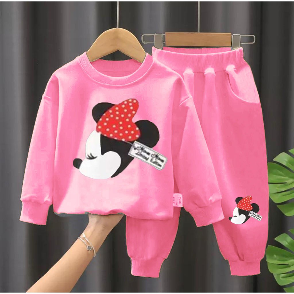 COD BEST SELLER SETELAN SWEATER MINNIE MOUSE 1-10 TAHUN SETELAN ANAK WANITA BABYTERRY SWEATER MURAH