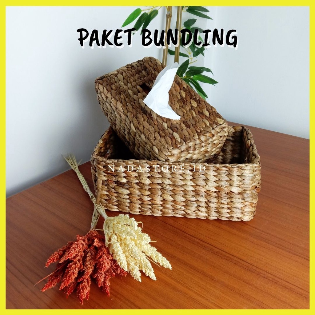 2 IN 1 - PAKET BUNDLING BOX KERANJANG DAN TEMPAT TISU ANYAMAN ENCENG GONDOK BISA COD