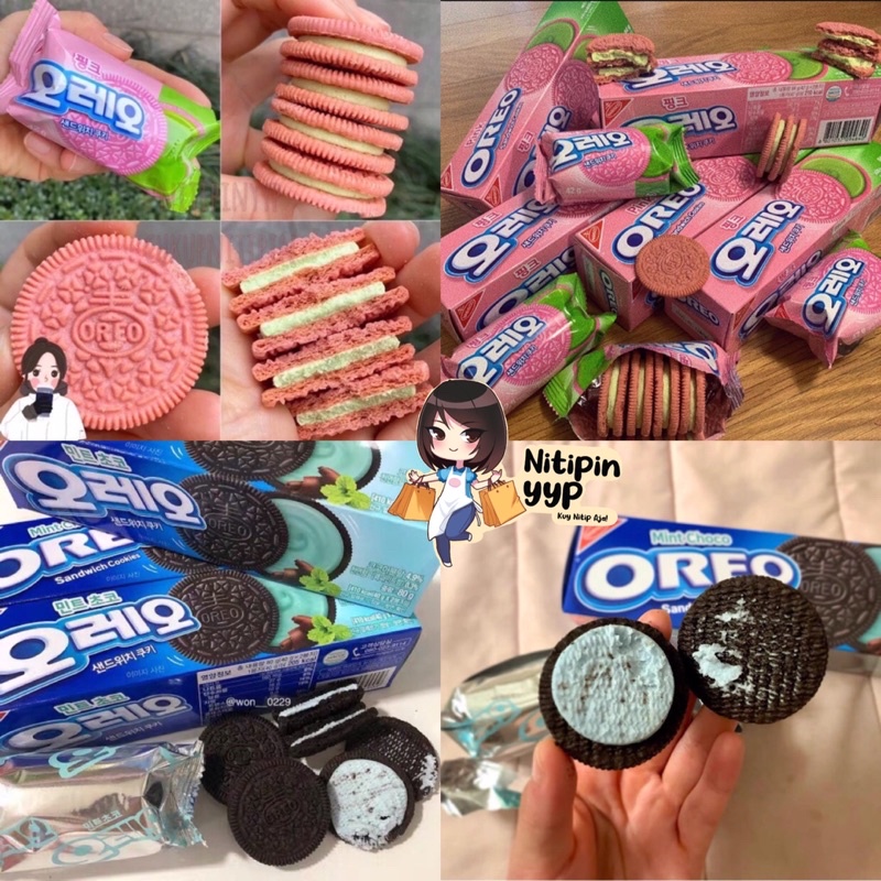 [LIMITED SPRING] Korean OREO Sandwich Cookies PINK GREENTEA SAKURA MATCHA / CHOCO MINT — Oreo Korea Best Seller!