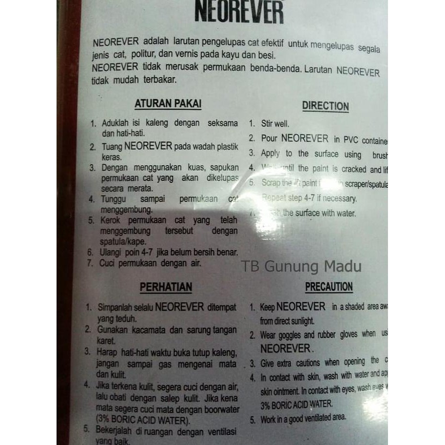 

Terbaru Penghapus Cat Neorever 1Kg / Perontok Cat /Pengupas Cat / Pengelupas Dijamin Ori
