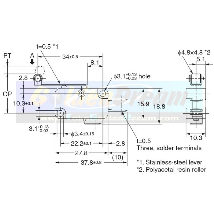 Mini Limit Switch Omron Saklar Micro Miniature Tuas Gagang Roda