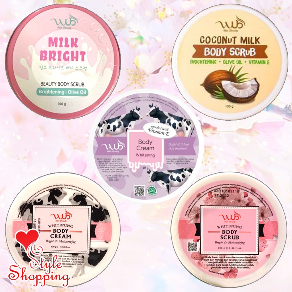 WUB Body Cream Bleaching Whitening New Formula Aroma Bacarat With Vitamin E 100gram (Body Scrub Whit