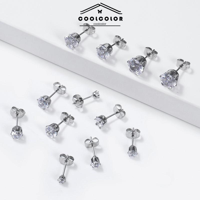 COD❤️1PCS Titanium Steel Real Zircon Super Shiny Stud Earrings Diamond Stud Earrings Jewelry Fashion Wanita Korea Aksesoris
