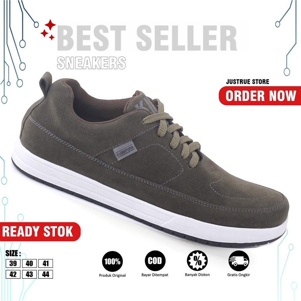 Justrue Sepatu Pria Sneakers Olive Muda Original 100% 316