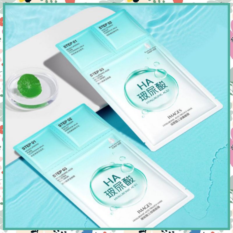 Trilogy IMAGES Original Hyaluronic Acid Cleansing Essence And Mask Sheet Masker Wajah 3 In 1 Anti Acne, Kulit Kusam, Memutihkan 3pc