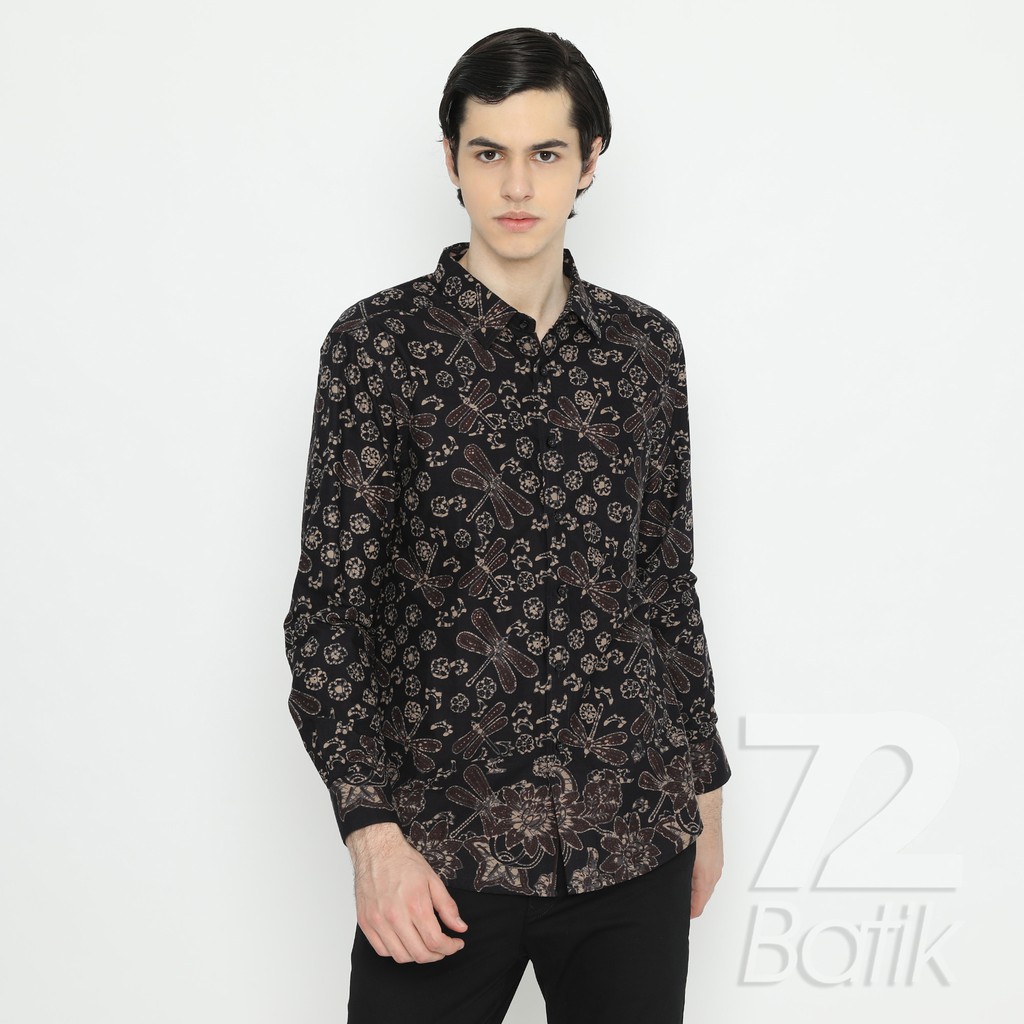 KEMEJA BATIK PRIA Lengan Pendek Premium Warna Motif Capung Warna Hitam Coklat 726808 Cap 72 - Baju Kemeja Atasan Pakaian Setelan Batik Pria Cowok Laki Laki Remaja Keluarga Kantor Lengan Pendek Modern Slimfit Slim Fit Premium Kekinian