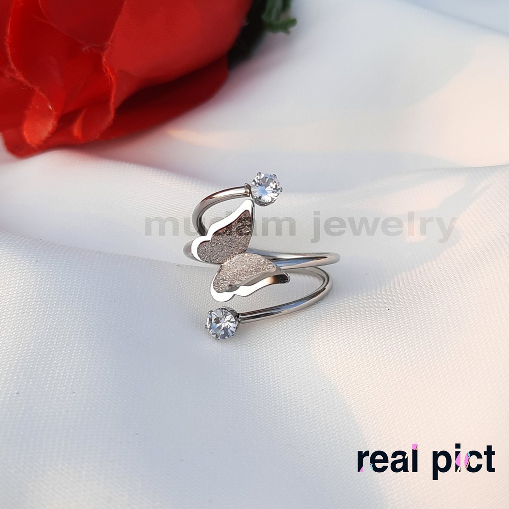 Cincin Titanium Kupu-Kupu Dua Diamonds Tersedia Warna Rosegold, Gold dan Silver