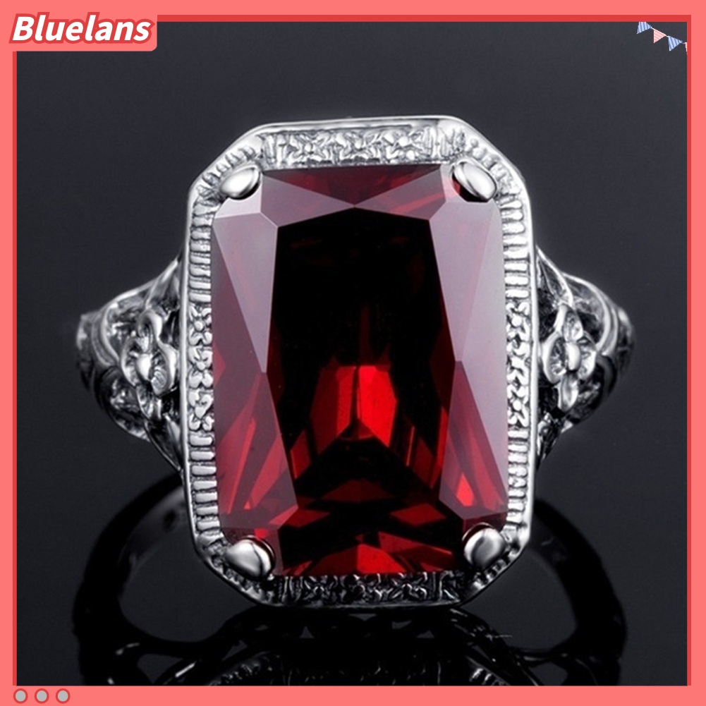 Bluelans Vintage Red Rhinestone Wedding Engagement Bridal Finger Ring Jewelry Gift