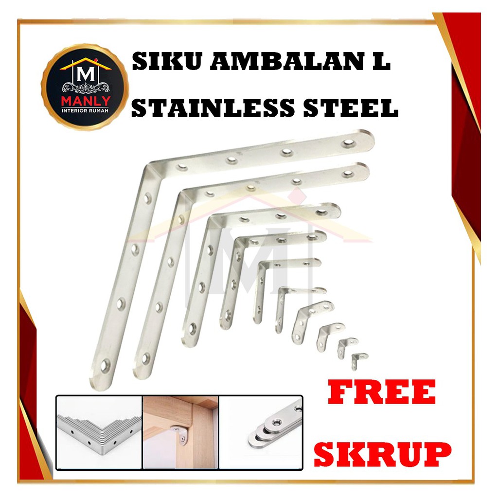 Bracket Siku Ambalan L/ Siku Ambalan L 4 / 4.5 / 5 / 6.5 cm, Free Sekrup