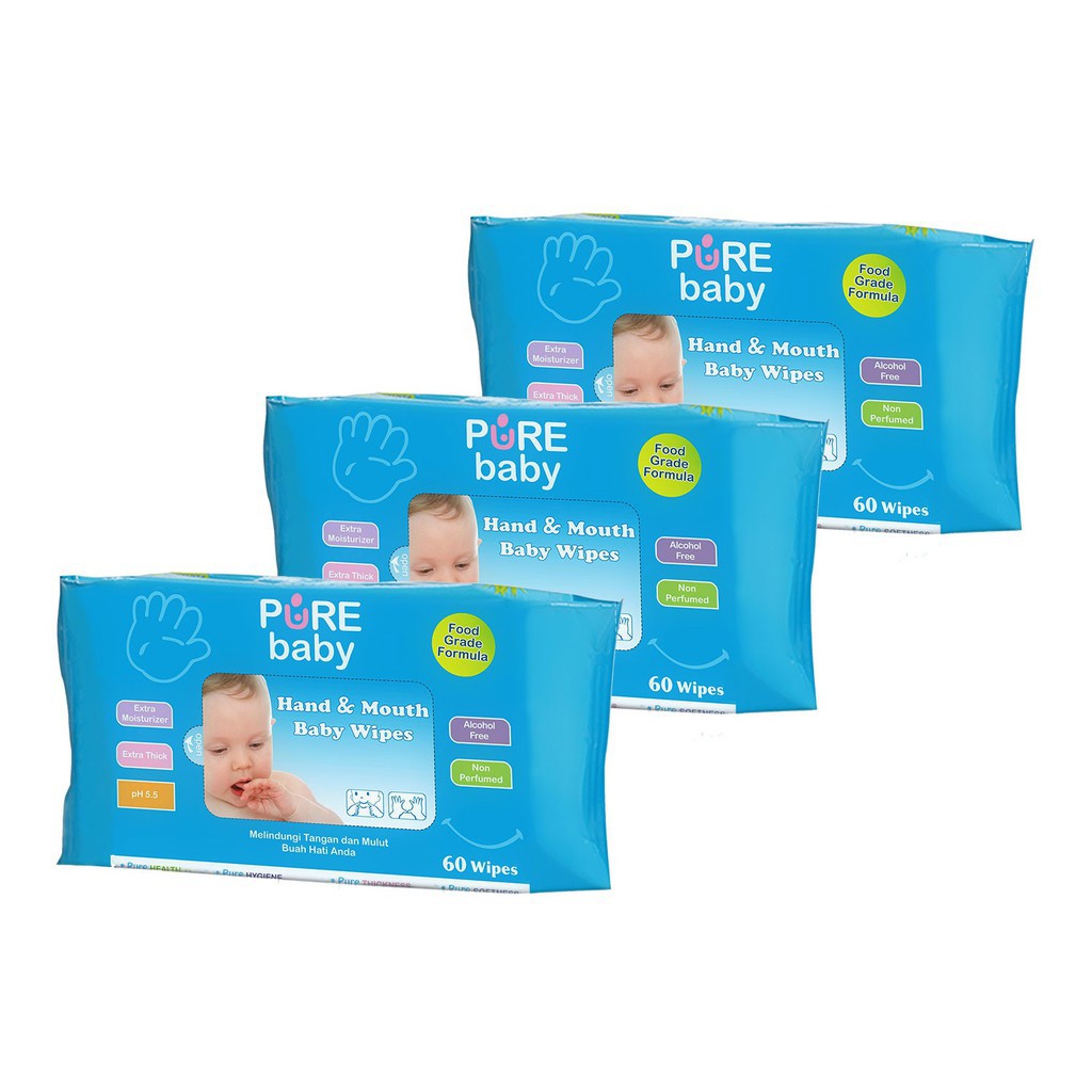 PURE Baby Hand and Mouth Baby Wipes 60's