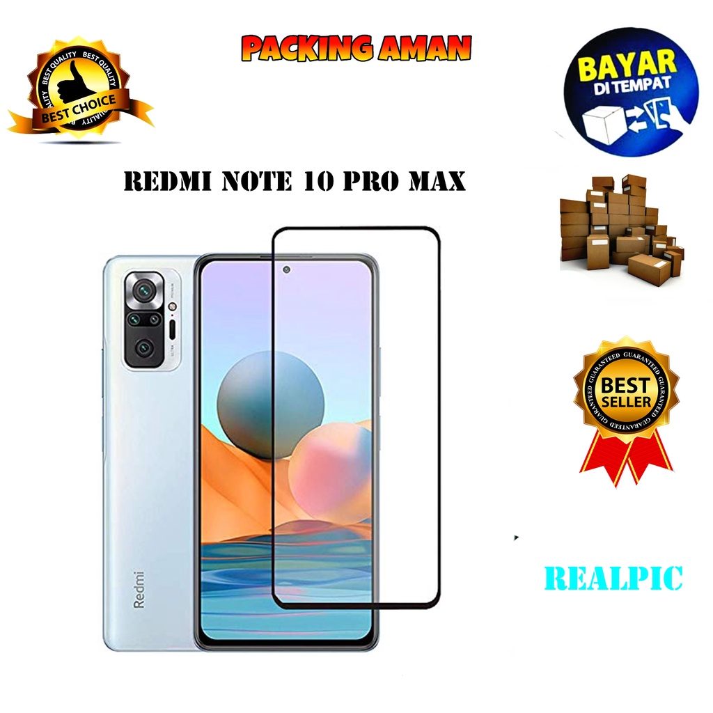 Tempered Glass Xiaomi Redmi Note 10 Pro Max Full Cover / Full Screen Protector Anti Gores