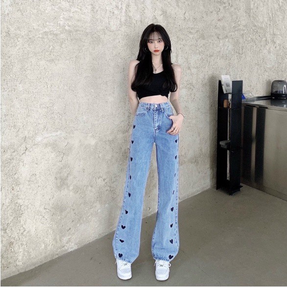 Celana Panjang HW Kulot Jeans Love Boyfriend Jeans Korea Jeans Celana Jeans Impor-Saerah Fashion