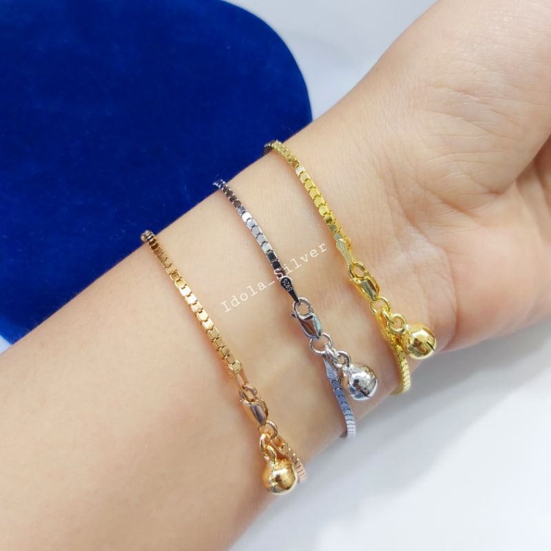 GELANG PERAK ASLI SILVER 925 LAPIS EMAS MODEL MILANO KACA - PERHIASAN PERAK WANITA