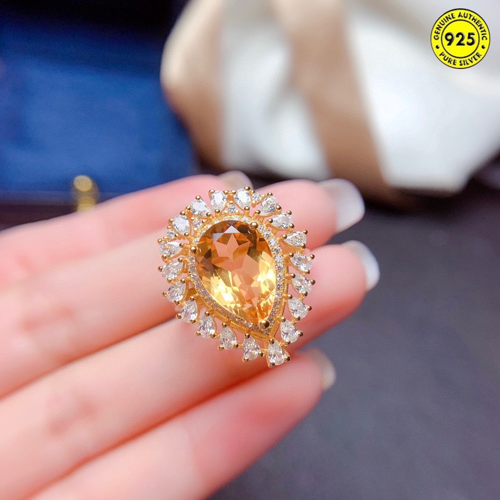 Cincin Batu Permata Citrine Alami Warna Kuning Untuk Wanita