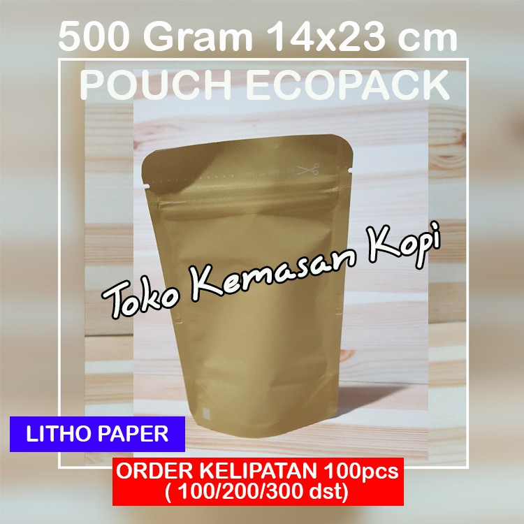 

Kemasan Kopi 200-250gr / Standing Pouch Ecopack Litho Paper 500+Zipper(140x230x40mm)