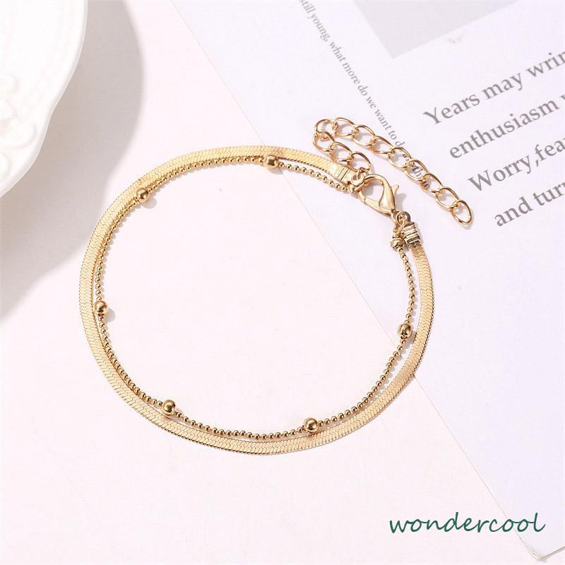 Gelang Kaki Wanita Model Rantai Ular Manik Bulat Simple-Won