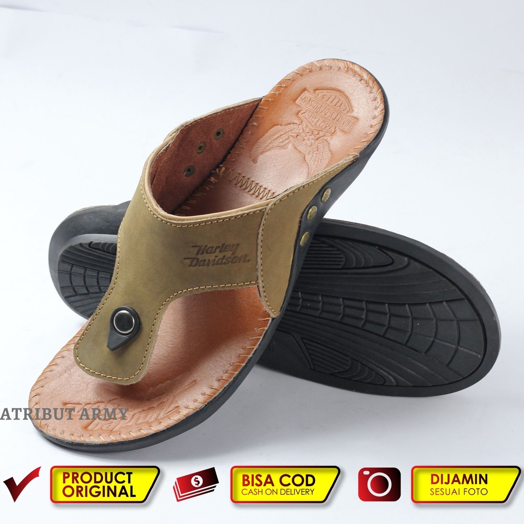 SANDAL JAPIT KULIT ASLI PRIA HARLEY DAVIDSON FULL UP l SENDAL JEPIT KULIT ASLI PRIA SANDAL CASUAL/ SENDAL JEPIT SLIDE HERLEY KULIT GOSOK - SH04