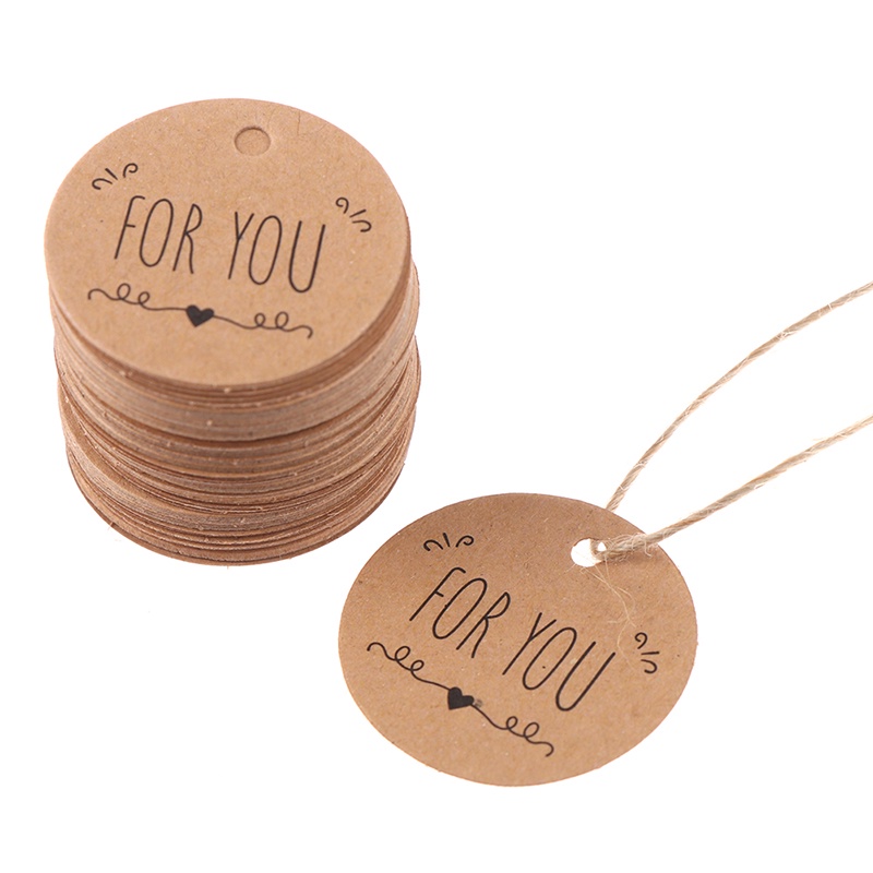 &lt; E2id &amp; &gt; 100Pcs Label Tag Kertas Kraft Tulisan For you Untuk Pesta