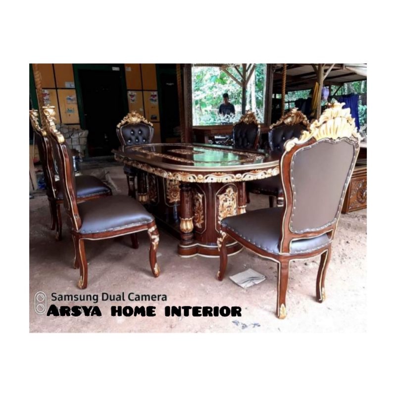 set meja makan mewah ukir jepara