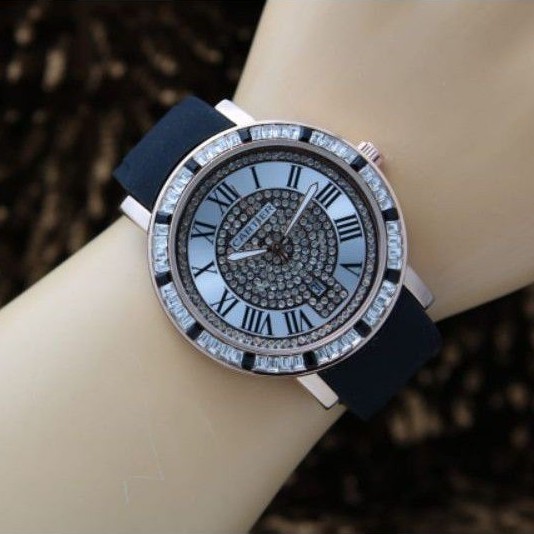 [BISA COD] Jam Tangan Wanita CARTIER 16090S Tali Rubber Free Box & Baterai