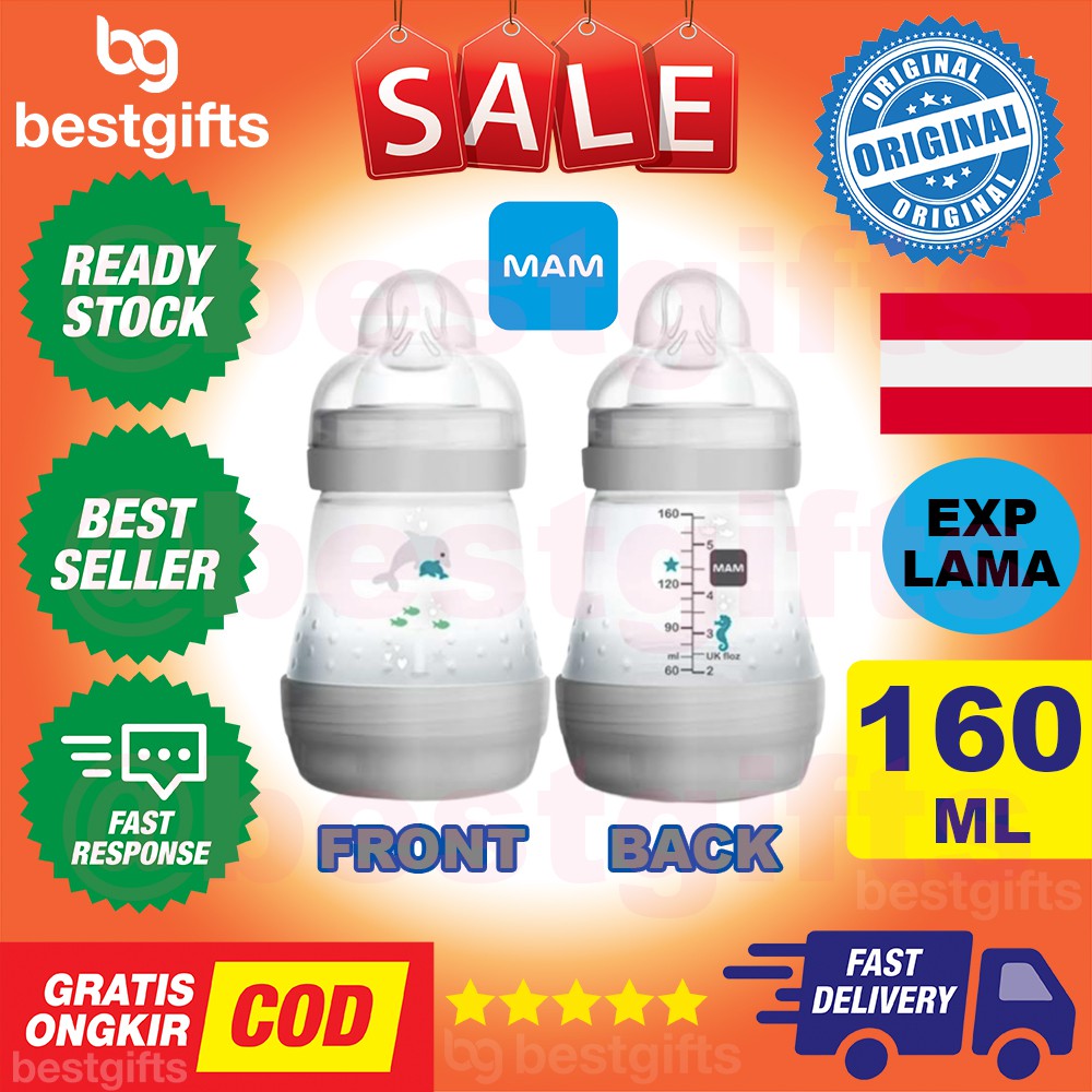 MAM ANTI COLIC MILK BOTTLE 160ML GREY BOTOL SUSU AMAN TAHAN PANAS KOLIK SEDAK DOT BAYI ANAK 160 ML