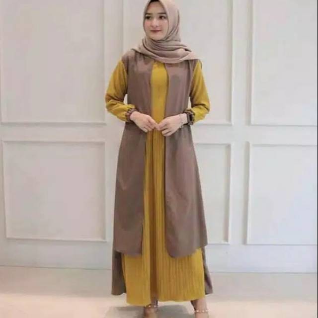 GAMIS VELA KREM /* BAJU GAMIS WANITA /  GAMIS MONABELT BUSUI BUMIL DRESS MOSCREPE PREMIUM