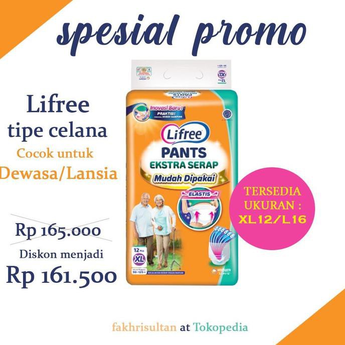 [[BISA COD]] (Stok Terbatas) Lifree Celana XL 12 & L 14 Pampers Dewasa/Lansia - XL BERGARANSI Kode