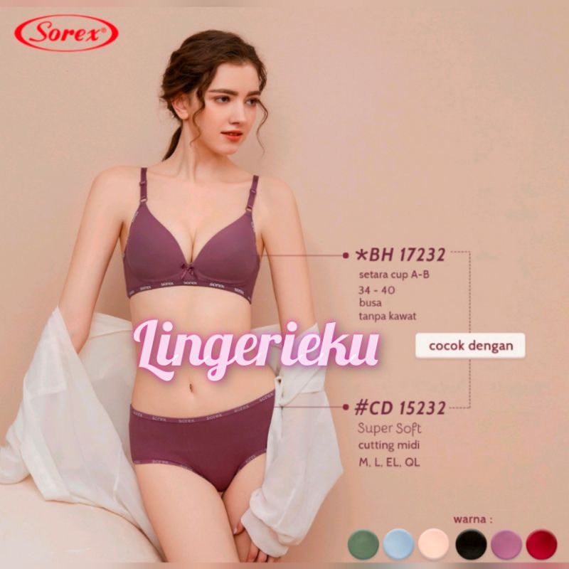 Sorex 17232 BH Bra Wanita Busa Tipis Tanpa Kawat Kait 2 Setara Cup B Asli dan Murah