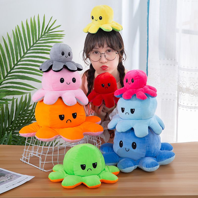 20/30/40cm Double-Sided Flip Reversible Octopus Plush Toy Marine Stuffed Doll