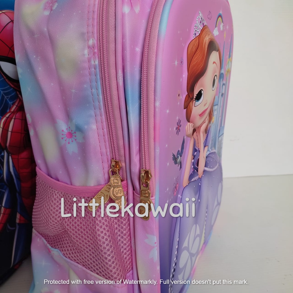 LK/Tas Ransel Sekolah Anak Emboss Hardcase Sofia Spiderman Captain America PAUD TK SD L Import