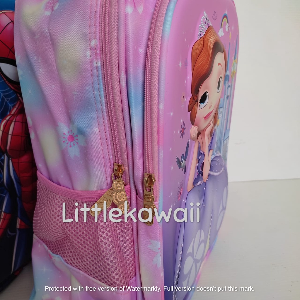 LK/Tas Ransel Sekolah Anak Emboss Hardcase Sofia Spiderman Captain America PAUD TK SD L Import