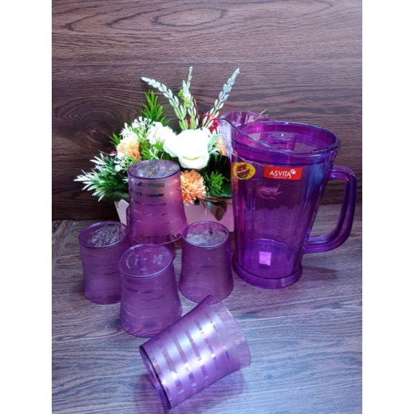 Gelas set +Cangkir warna ungu Kualitas Asvita (Ade)