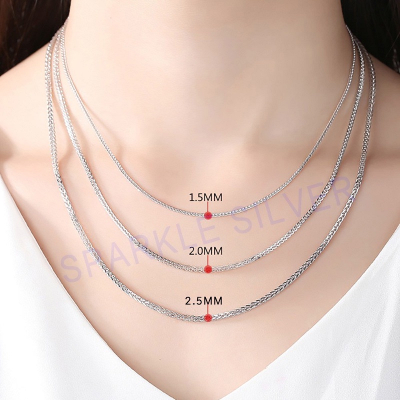 S925 kalung perak murni 1.2-2.5mm Chopin rantai Panjang Spiga Halus/Kalung Rantai Gandum Semua Inci Dicap Italia