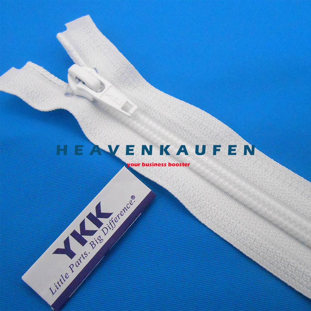 Resleting Zipper Jaket YKK Type Gigi Coil Gigi Halus 70 cm Atau 28 inch Warna Putih Set Open-End Buka-Lepas