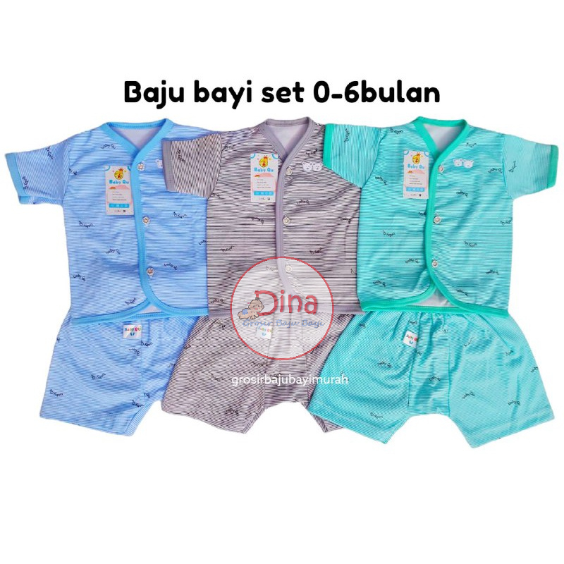 SETELAN baju bayi BABY QU GARIS lengan PENDEK 0-6 bulan