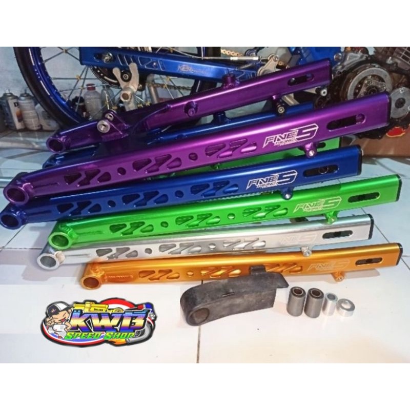 Swing arm arem jupiter oval cnc lubang gold red blue silver green five5 model K2R aitech bpro Kawahara swing arm five5 model k2r jupiter Swing arm K2R model aitech bisa juga Herex MP CB GL Swing Arm five5 model k2r bpro pnp herex sleep engine