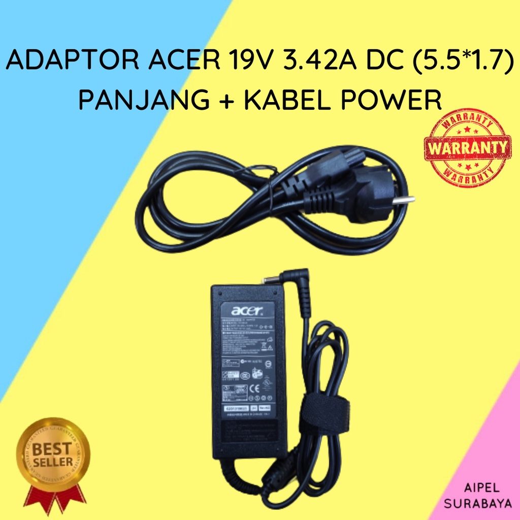 ACER193425517PKP | ADAPTOR ACER 19V 3.42A DC (5.5*1.7) PANJANG + KABEL POWER