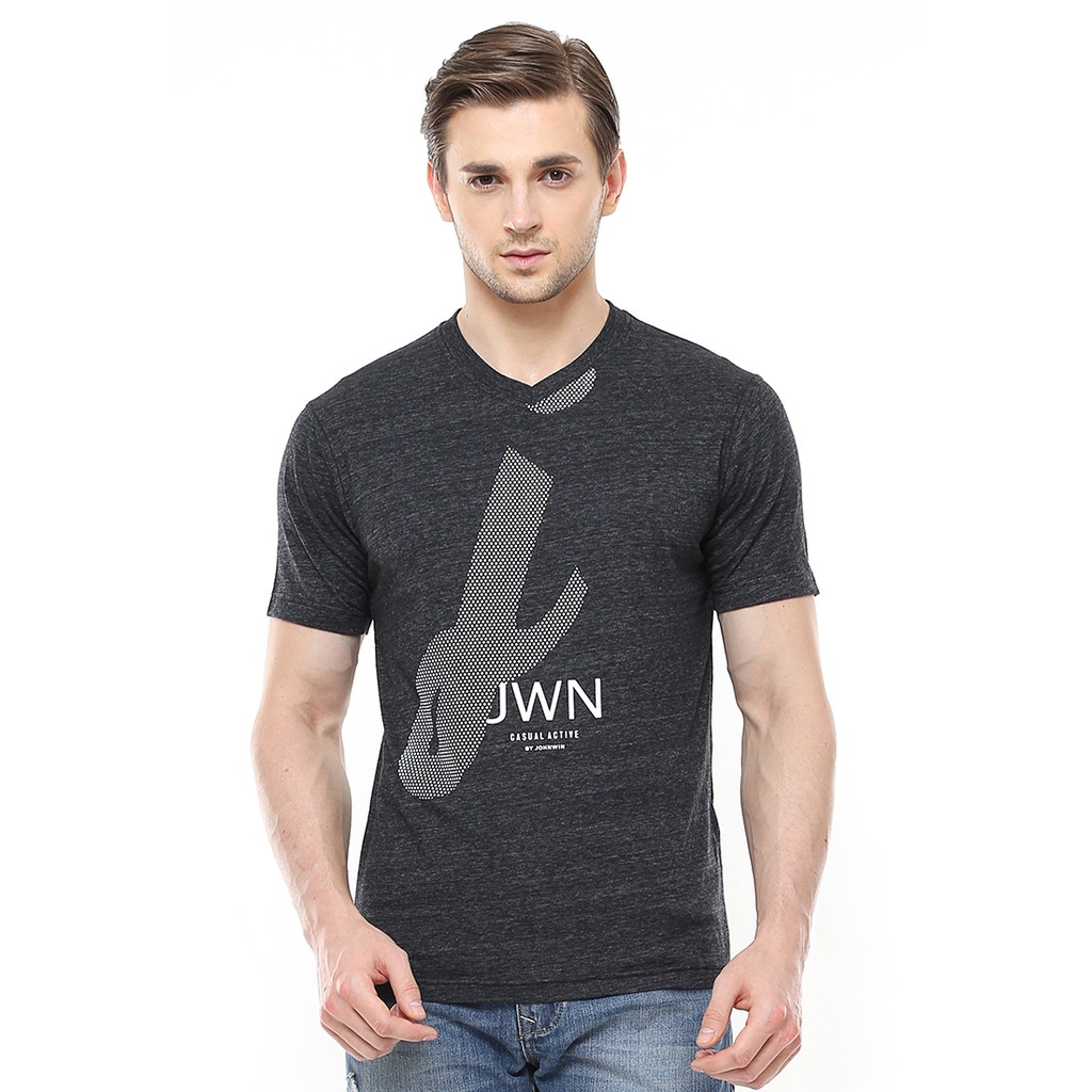 Johnwin Kaos  Casual  Kaos  Pria  T Shirt JWN Abu 