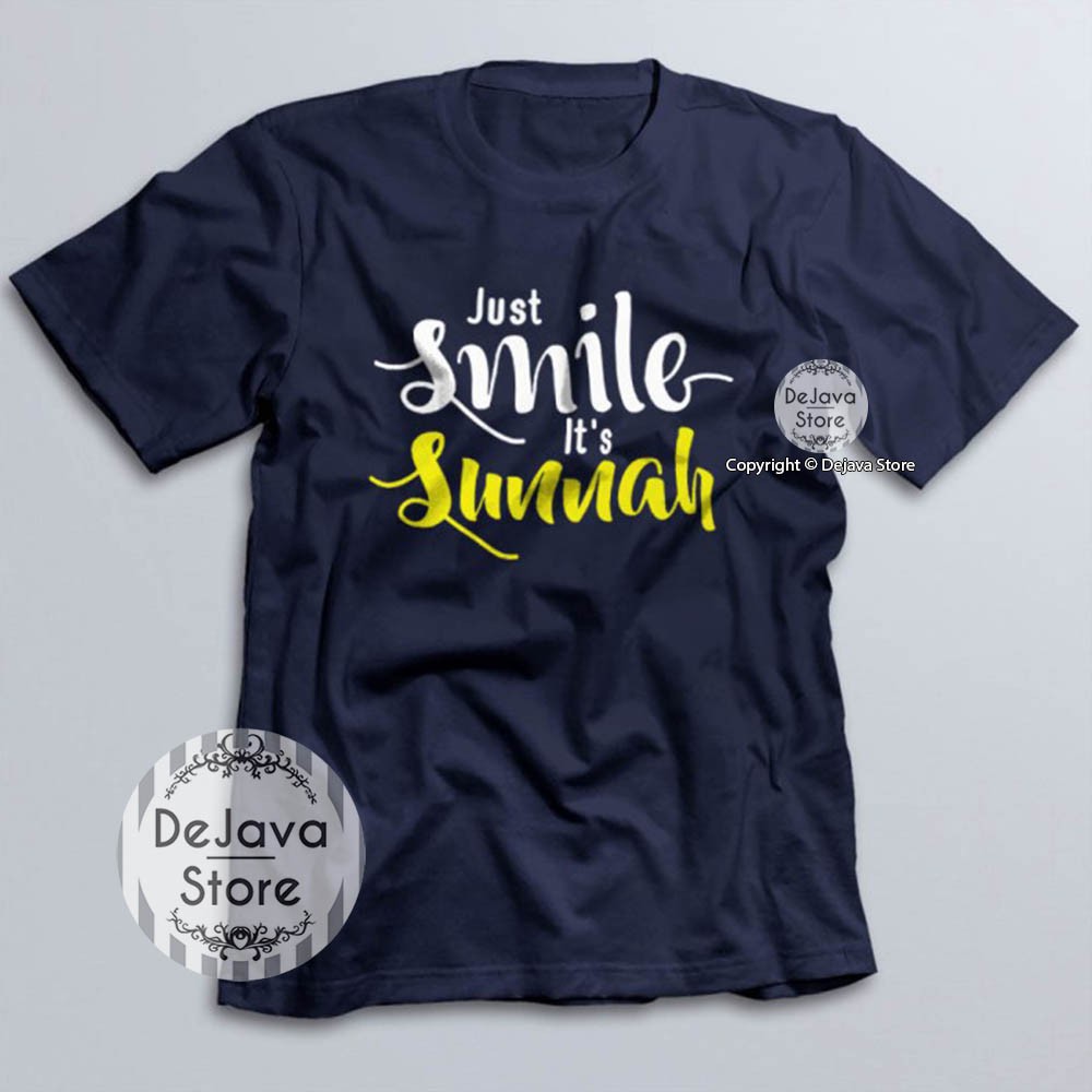 Kaos Dakwah Islami SMILE IS SUNNAH - Tshirt Baju Distro Muslim Santri Eksklusif | 014-NAVY